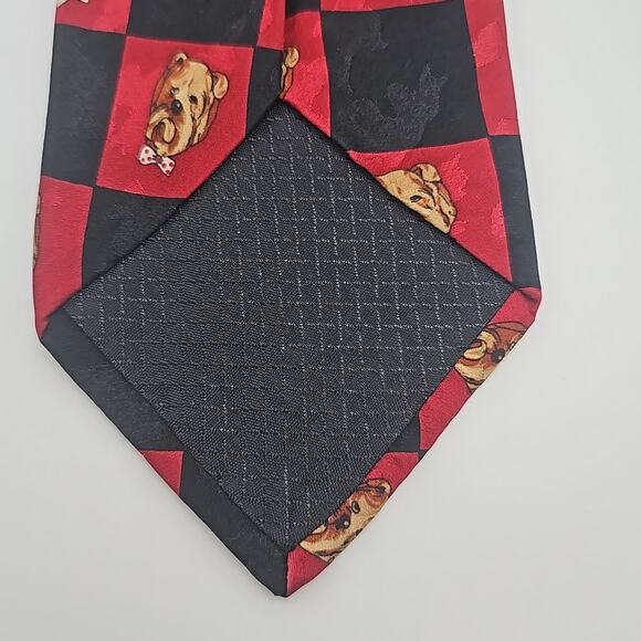 Museum Artifacts Novelty Tie Mens Bulldog Red Black Checkered Silk 59" - Picture 4 of 6